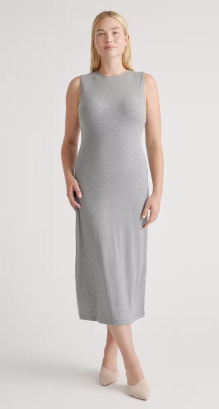 Quince Tencel Rib Knit Tank Midi Dress Heather Grey Size Large